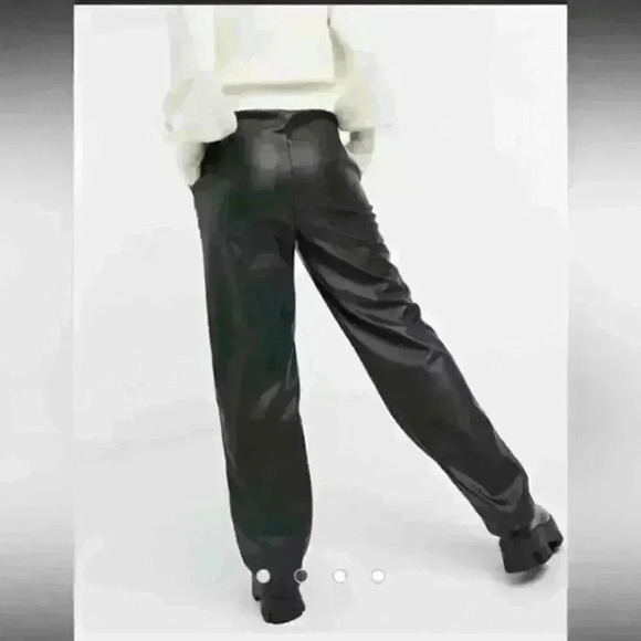 ASOS DESIGN leather look straight leg drawstring pant with seam detail US 6 - Picture 3 of 12